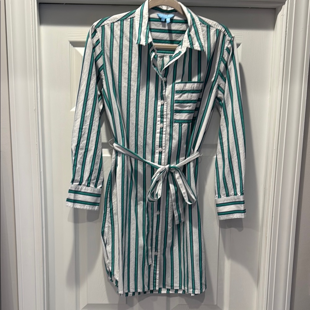 Draper James Striped Green and White Shirt Dress